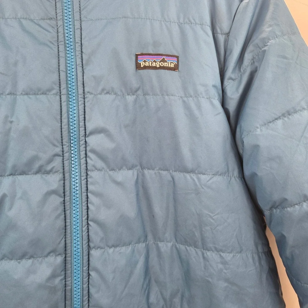 PATAGONIA REVERSIBLE HOODIE KIDS XXL 16-18 2XL BLUE BROWN READY FREDDY JACKET